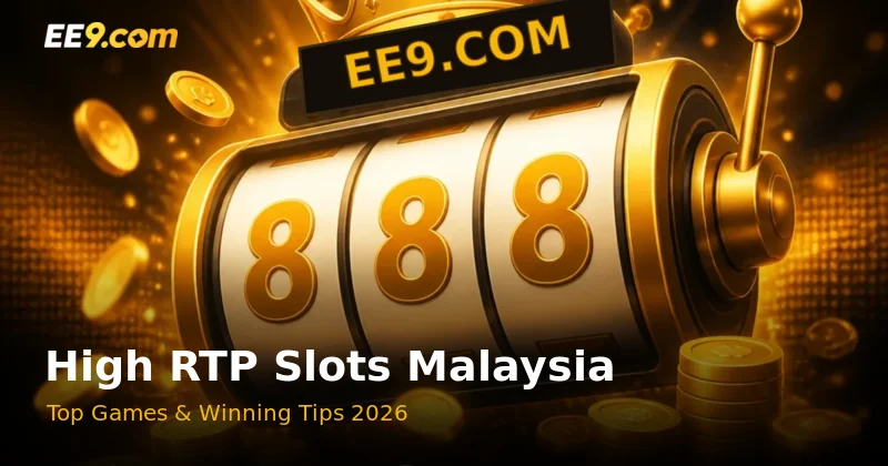 Golden crowned slot machine with coins illustrating the best high RTP slots at EE9 Online Casino Malaysia